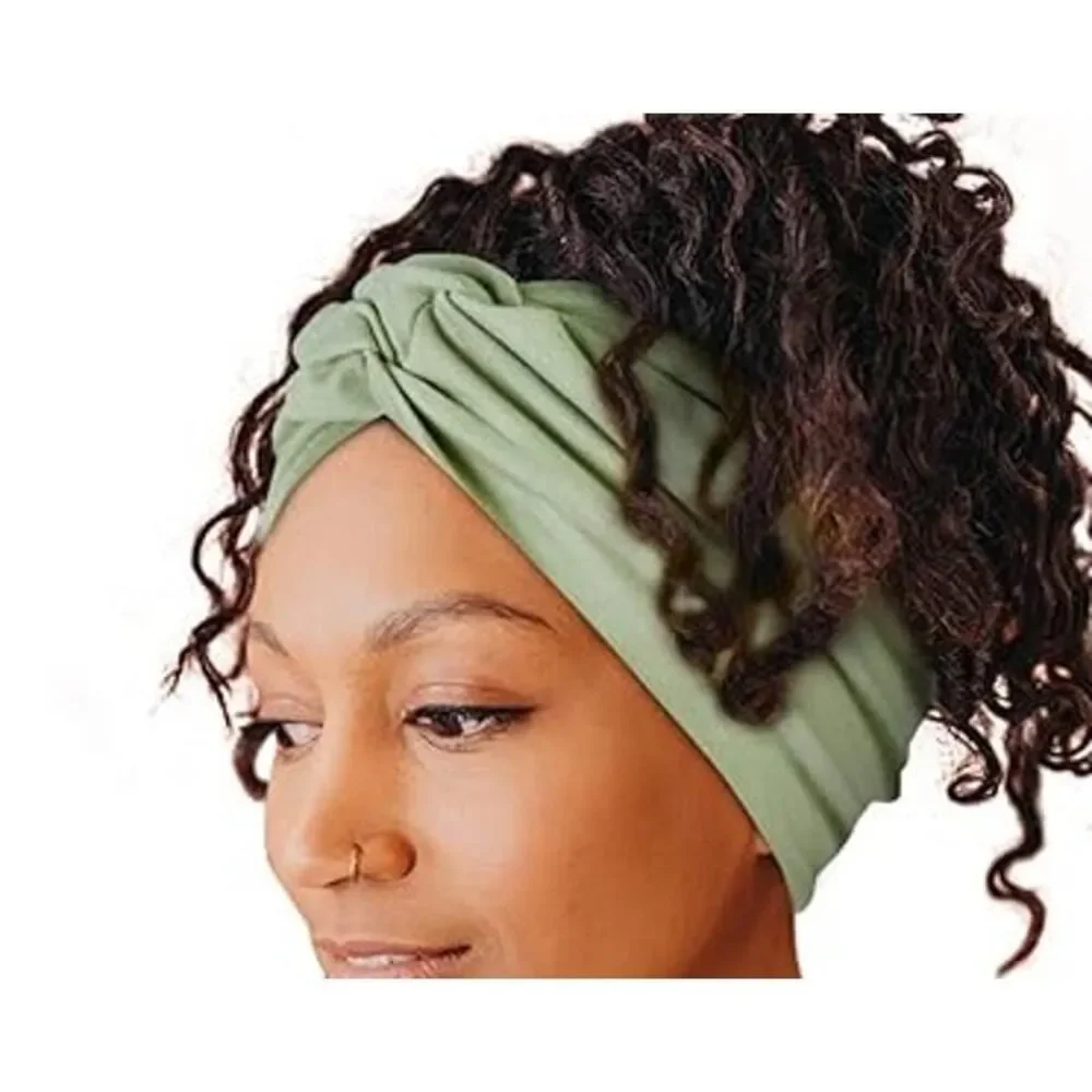 HeadBands Light Blue Wide Large Turban Boho Cloth Hairband Twisted Knot Yoga Hip